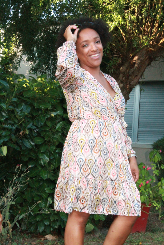Robe Mélina (Vert kaki, bleu turquoise, orange, marron et noir)